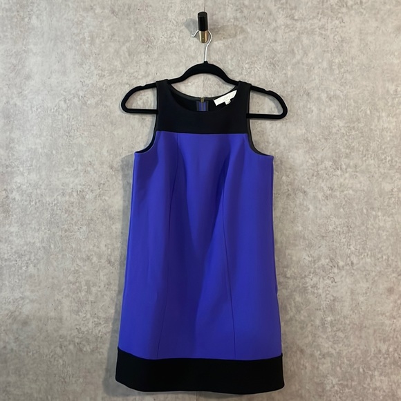 Loft by Ann Taylor Purple and Black Sleeveless Shift Dress - Picture 1 of 6